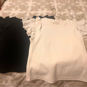 Anthropologie Black and White Ruffle Sleeve Tops